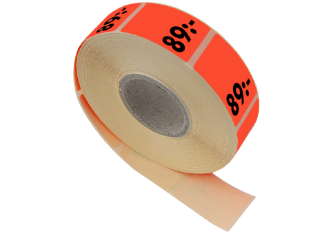 Etikett självh. 25X40 fluor röd 89:-