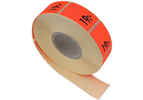 Etikett självh. 25X40 fluor röd 19:-