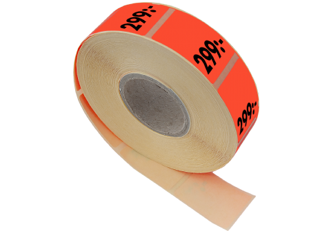 Etikett självh. 25X40 fluor röd 299:-