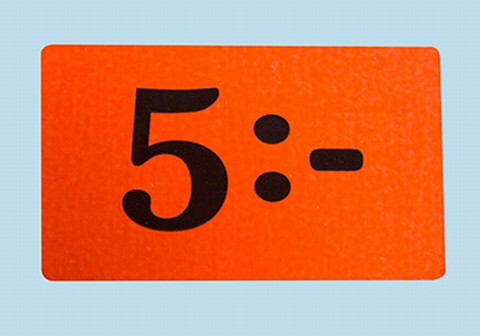 Etikett 50x30 fluor röd 5:-