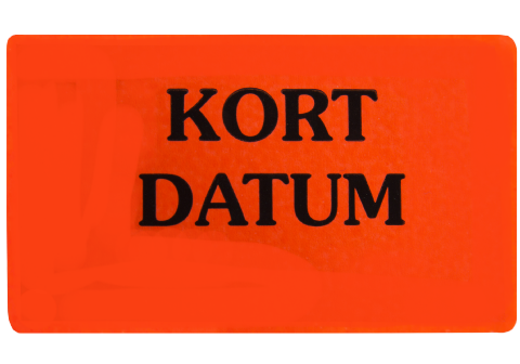 Etikett 50x30 fluor röd Kort Datum