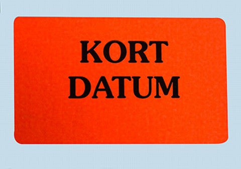 Etikett 50x30 fluor röd Kort Datum