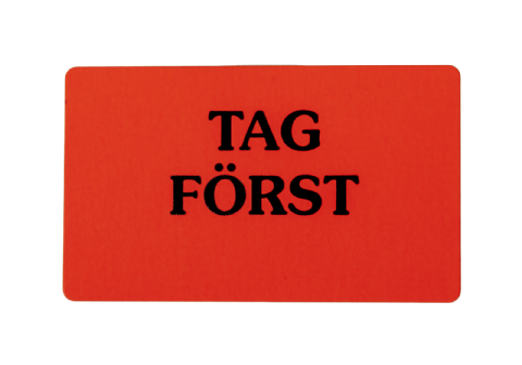 Etikett 50x30mm fl.röd Tag Först