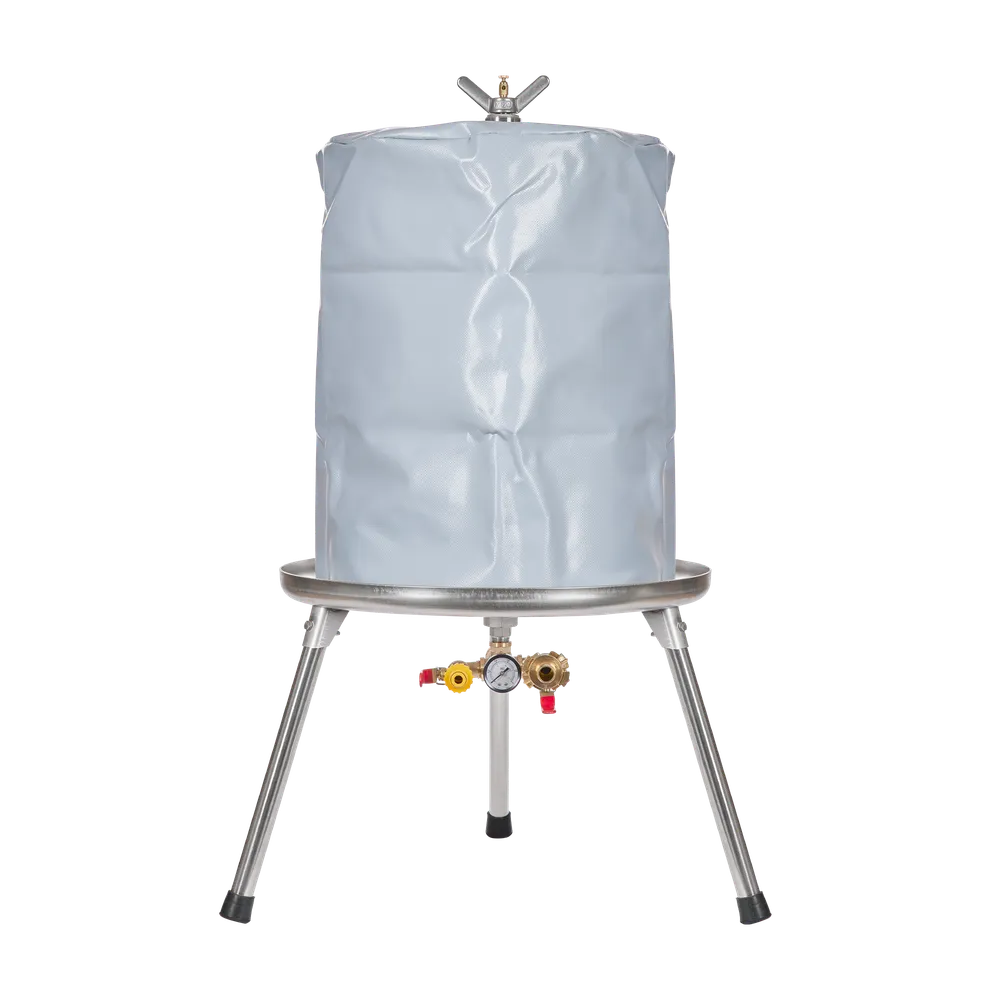 Et deksel som monteres rundt presskurven på en hydropresse for å beskytte mot sprut fra pressing av epler og annen frukt.