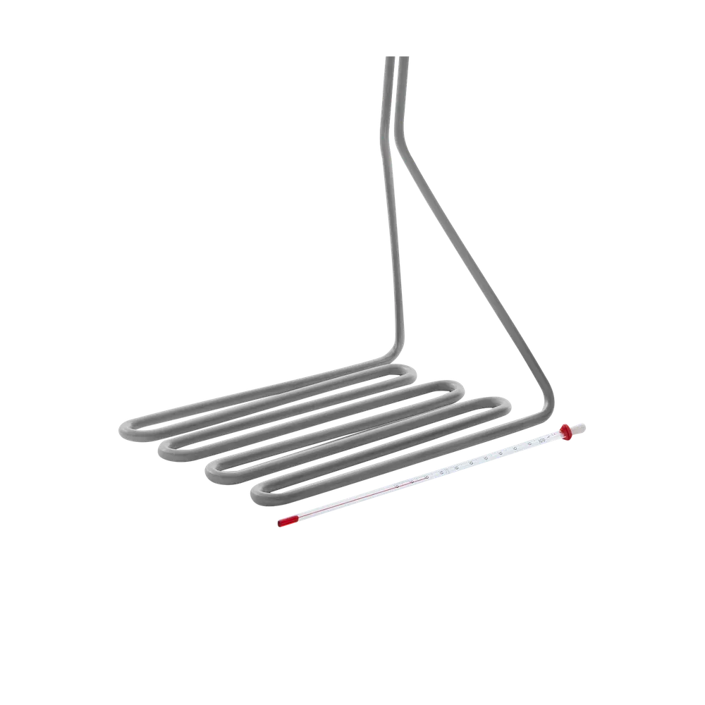 Värmeelementet på en doppvärmare samt en termometer som används för att pastörisera must