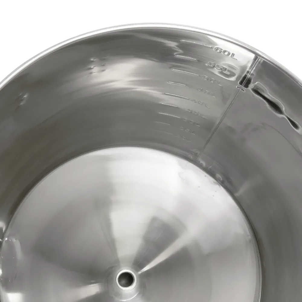 Indvendig side af 62 liters gæringstank med volumenindikator i rustfrit stål 