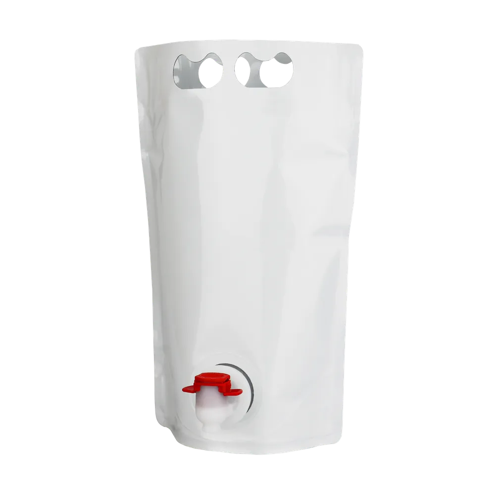 Hvid 1,5 liters standpose i plast med hvid og rød plasthane og håndtag