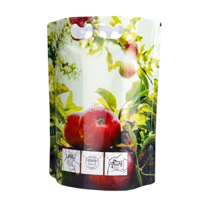 Ståveske, pouch up, med eplemotiv i rødt og grønt og med integrert håndtak på toppen