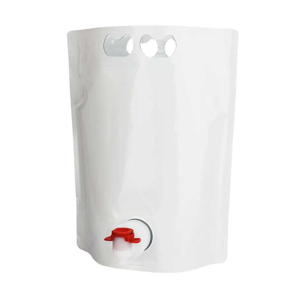 Vit ståpåse, pouch, 3L i plast med tappkran