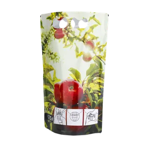 Bakside av ståpose 1,5L eplemotiv med instruksjoner for tapping