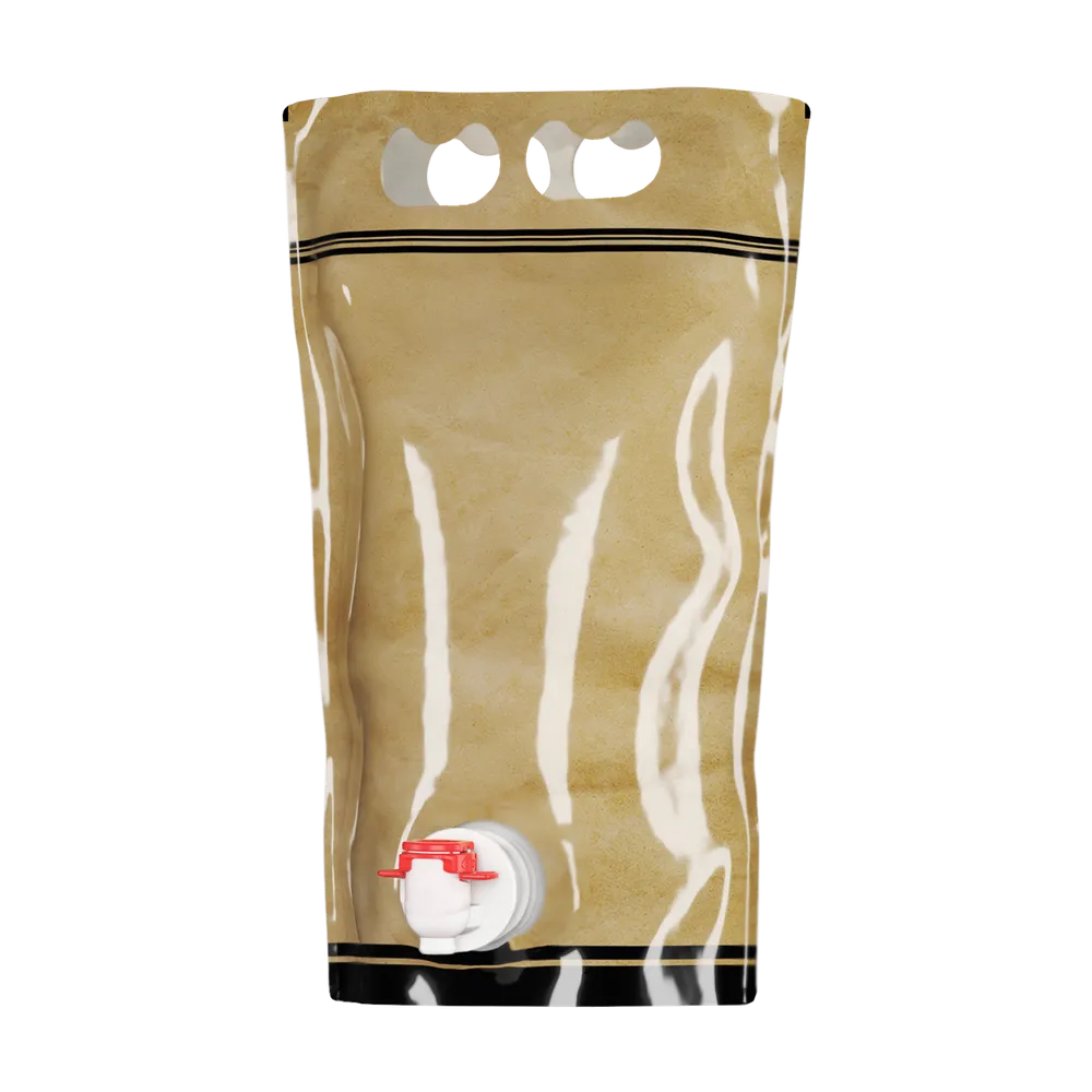 Ståpose i neutrale farver med hvid og rød plasthane, bruges til servering og opbevaring af juice og meget mere