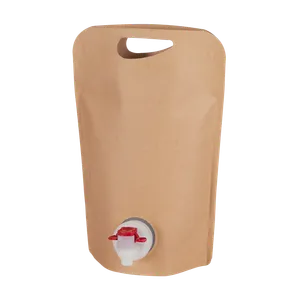 Brun, naturfarvet ståpose med hvid plasthane til opbevaring og servering af æblejuice og andre drikkevarer.