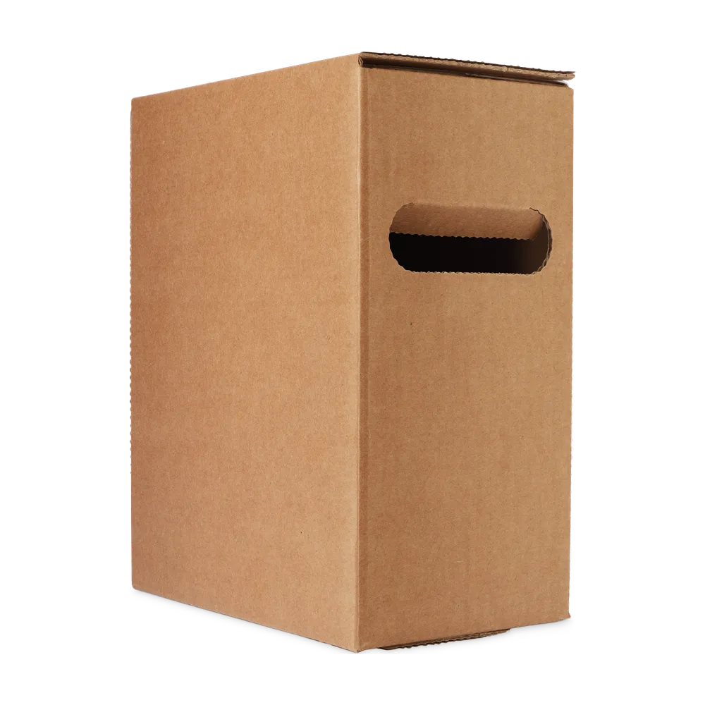 Bag-in-box laatikko 3 litraa integroidulla kahvalla ruskeaa pahvia