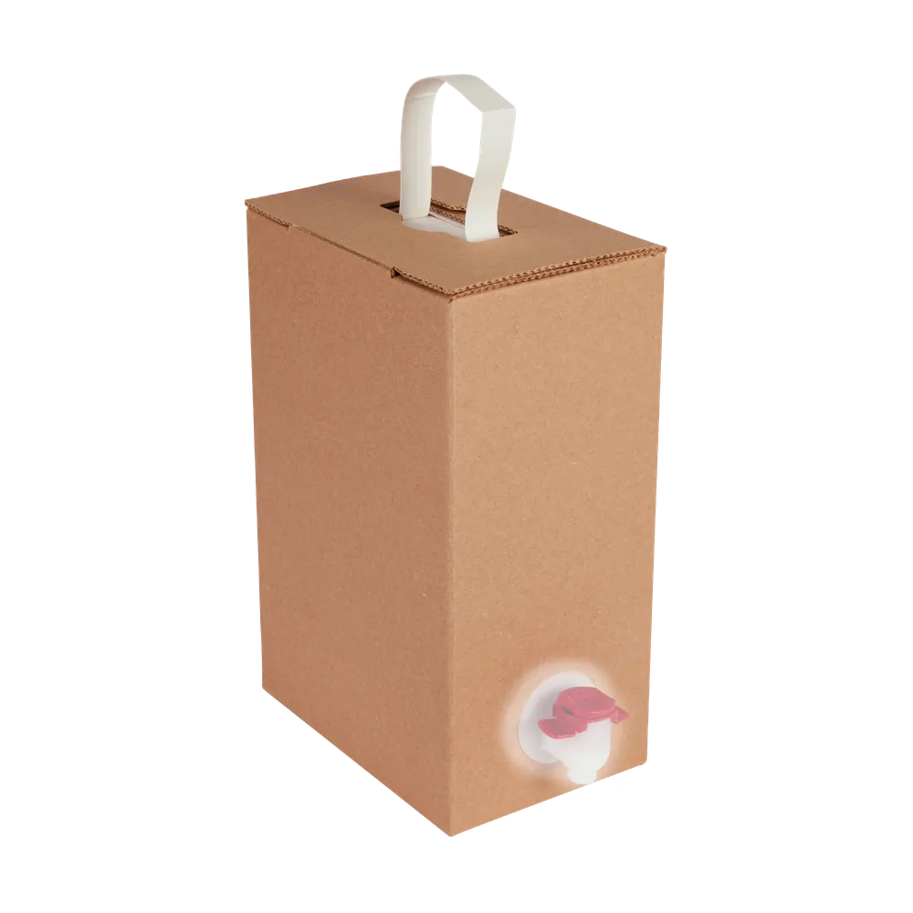 Pose i karton med papirhåndtag i udfoldet position