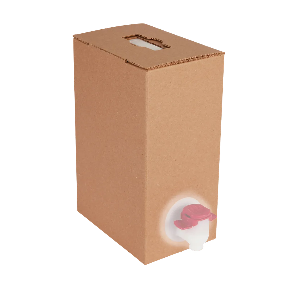 Brun BIB-karton 1,5L med fladt, nedfældeligt paphåndtag - nem at stable og opbevare