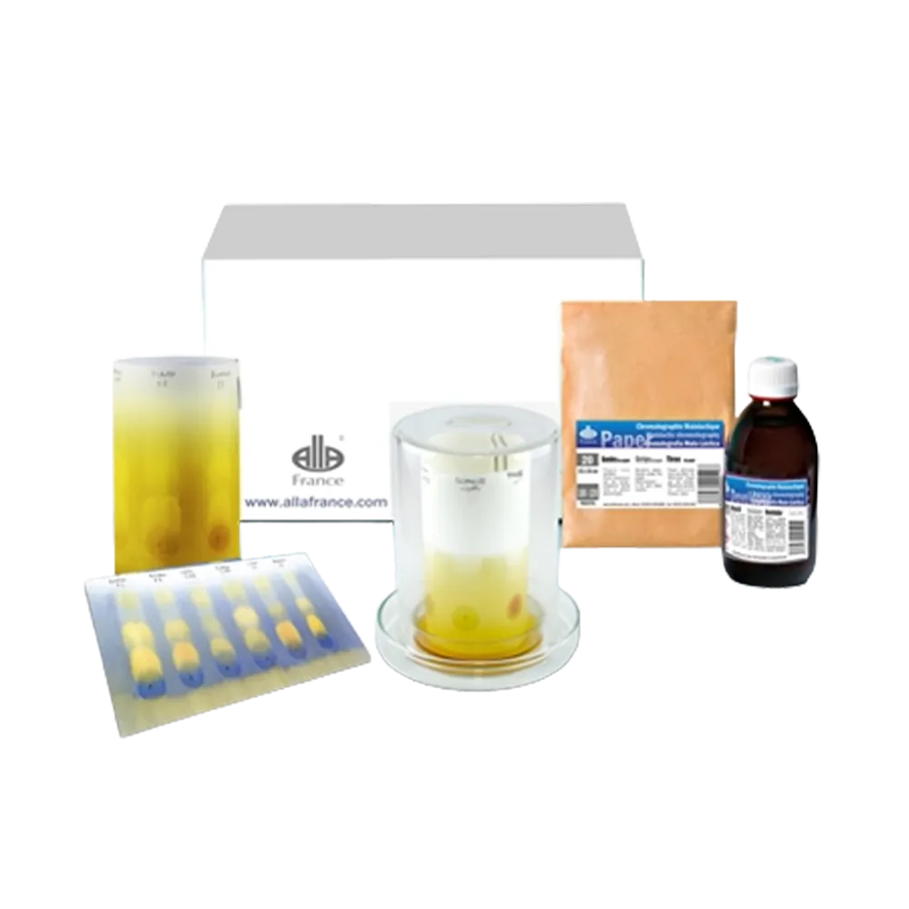 Komplett kitt för  analys av malolaktisk jäsning, glaskupol, reagentslösning, petriskålar och pipetter av plast