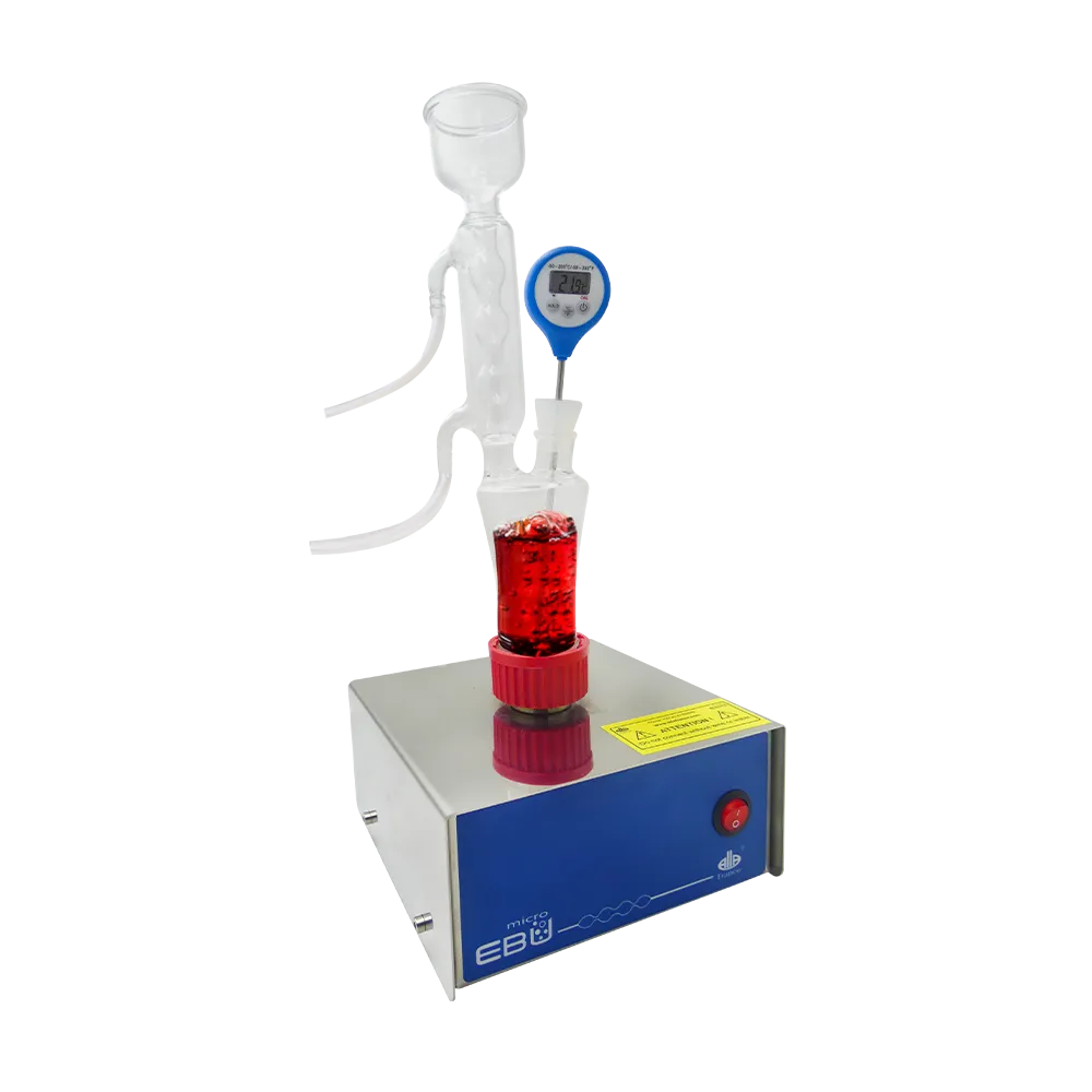 Ebulliometer der er elektrisk opvarmet, styreboks i plademetal og målerør i glas