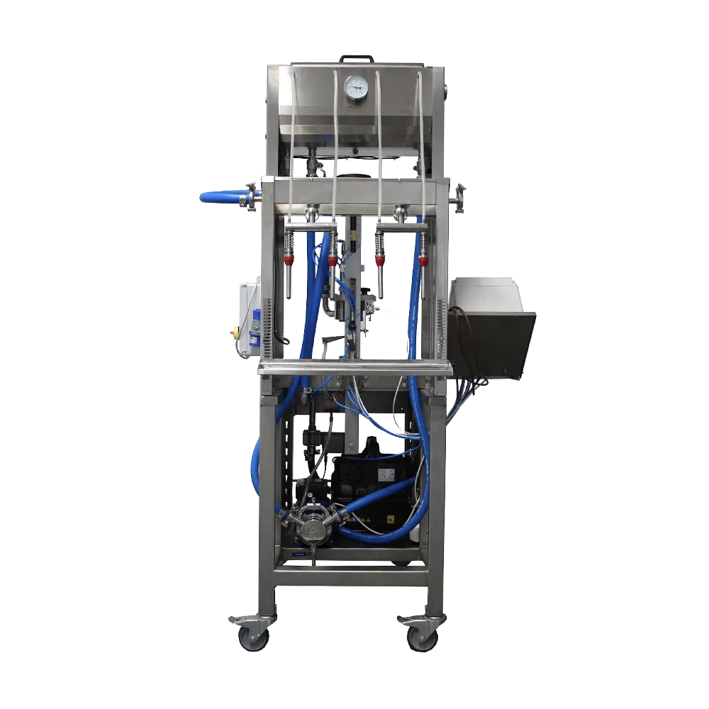 Kombinasjonsfyller med flaskefylling på den ene siden og bag-in-box-fylling på motsatt side