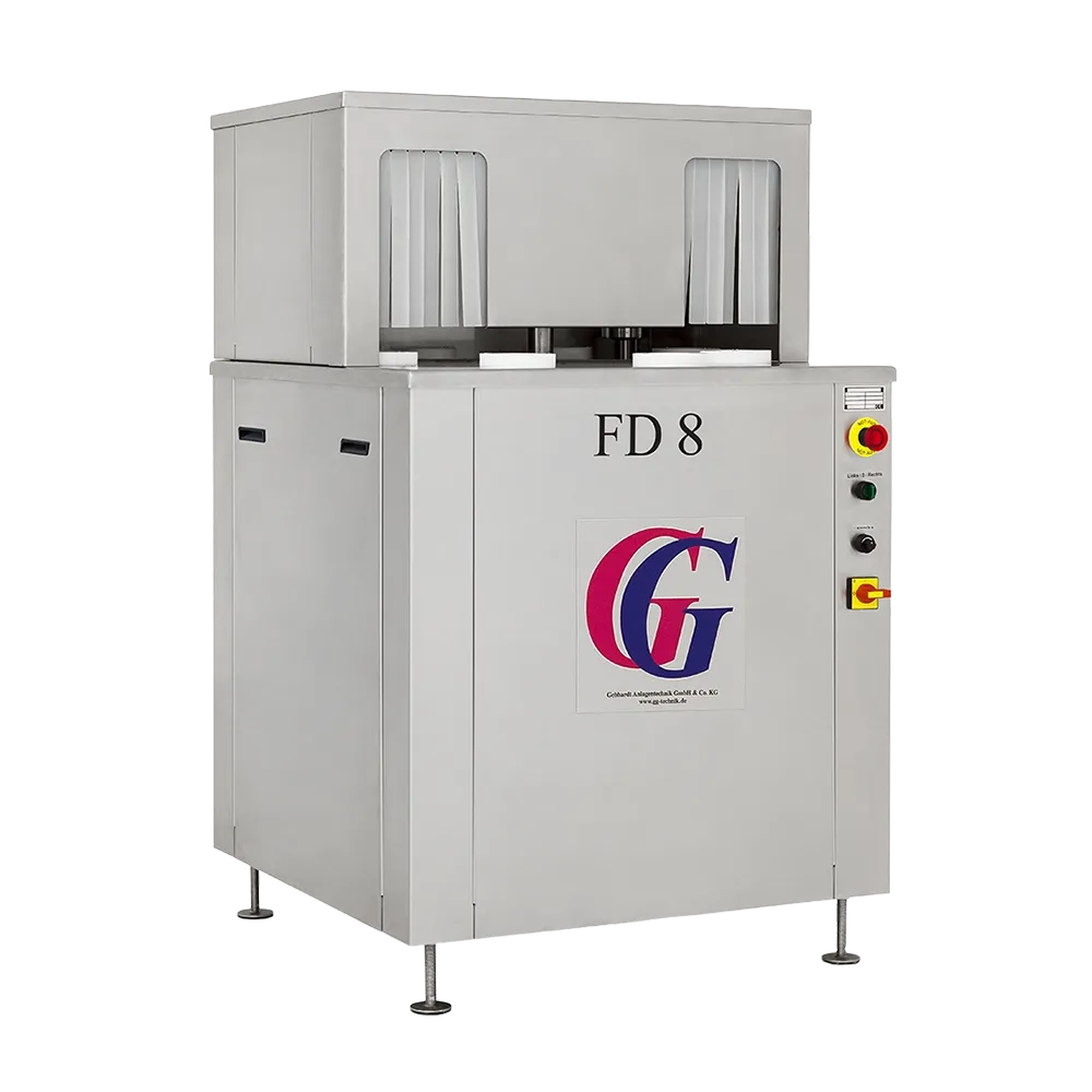 Maskin i rostfritt stål med roterande bord utrustat med hållare för 8 flaskor, maskinen drivs av ånga