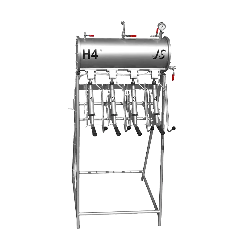 Motpressfyllingsapparat i rustfritt stål for 4 flasker cider, vin eller øl