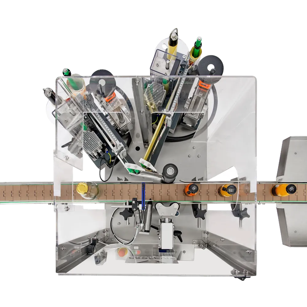 Sett ovenfra av maskinens etiketteringsstasjon