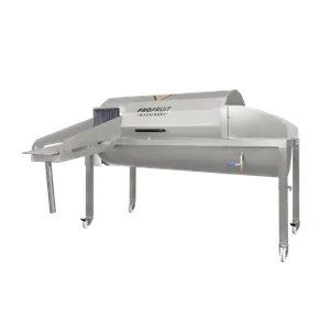 Frukttvätt Aqua 3000 i rostfritt stål med svängbara hjul, utlopp för tvättad frukt på sidan