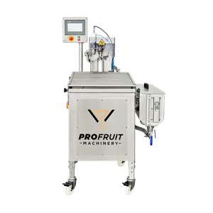 Automatisk Bag-In-Box-fyllare Autoflow i rostfritt stål med vy framifrån, maskinen står på fyra svängbara hjul