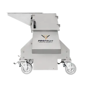 Bær- og fruktknuser med luke i rustfritt stål som kan åpnes for å få tilgang til knuseenheten