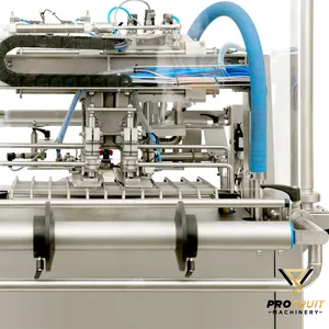 Närbild på maskinens hållare för bag-in-box påsar och ståpåsar, tillverkad i rostfritt stål