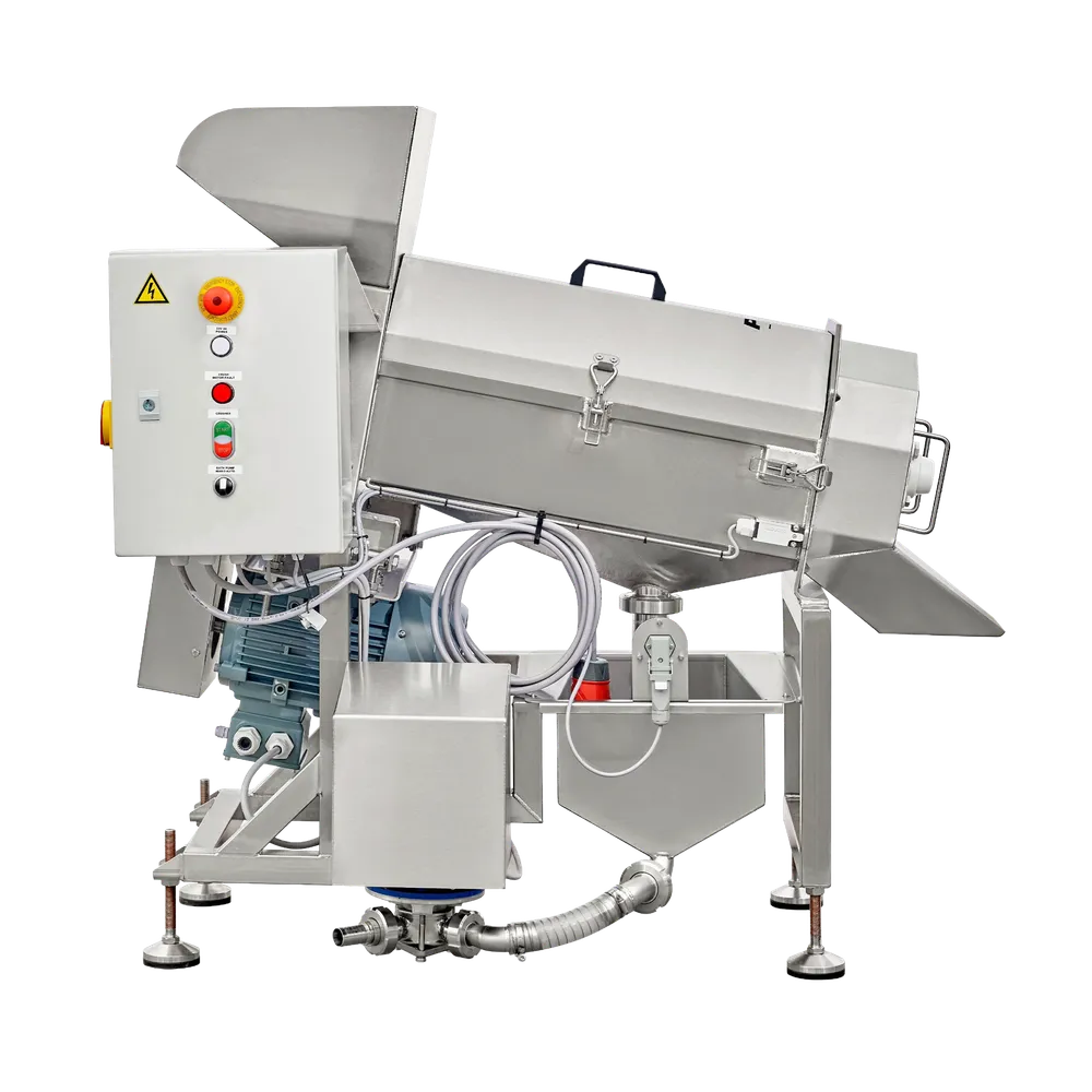 Avanceret maskine til udkerning af forskellige frugter, fremstillet af rustfrit stål, set fra siden