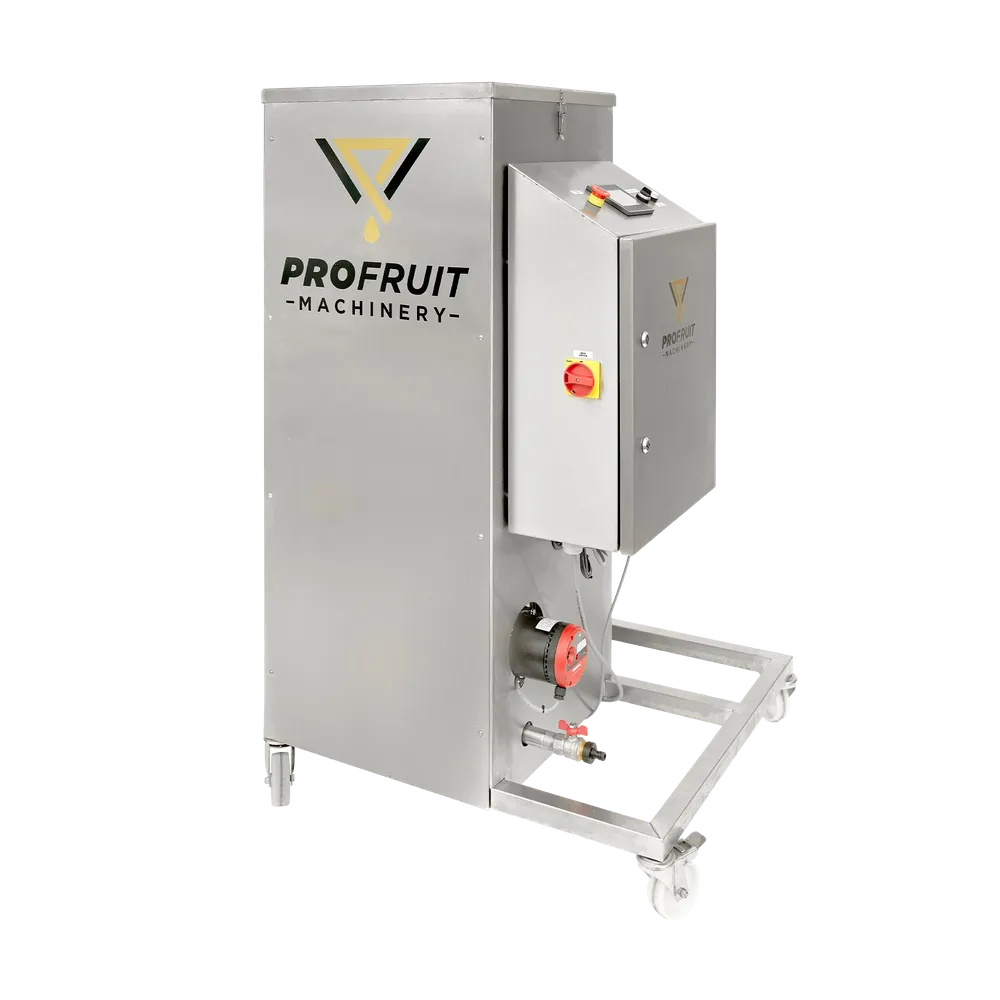 Pastöreringsmaskin i rostfritt stål med elskåp och säkerhetsbrytare på sidan