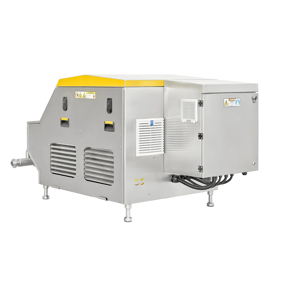 Baksidan av en homogenisator i rostfritt stål med luftventil