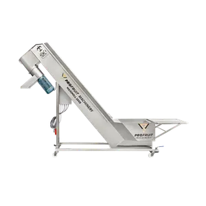 Stor maskine i rustfrit stål, der bruges til at vaske, transportere og knuse frugt