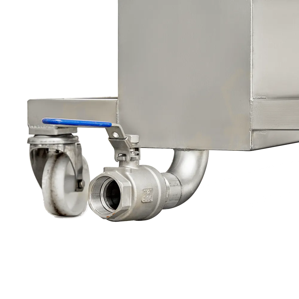 Ventiler i rustfrit stål er placeret i bunden af opsamlingsbeholderen