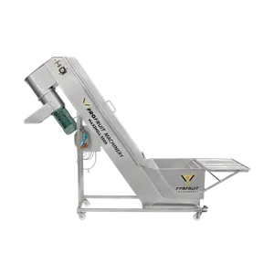 Stor multifunksjonell maskin i rustfritt stål som brukes til å vaske, transportere og knuse frukt