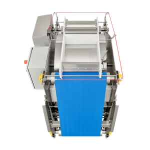 Maskin for fremstilling av juice som har et blått roterende belte som presser frukten