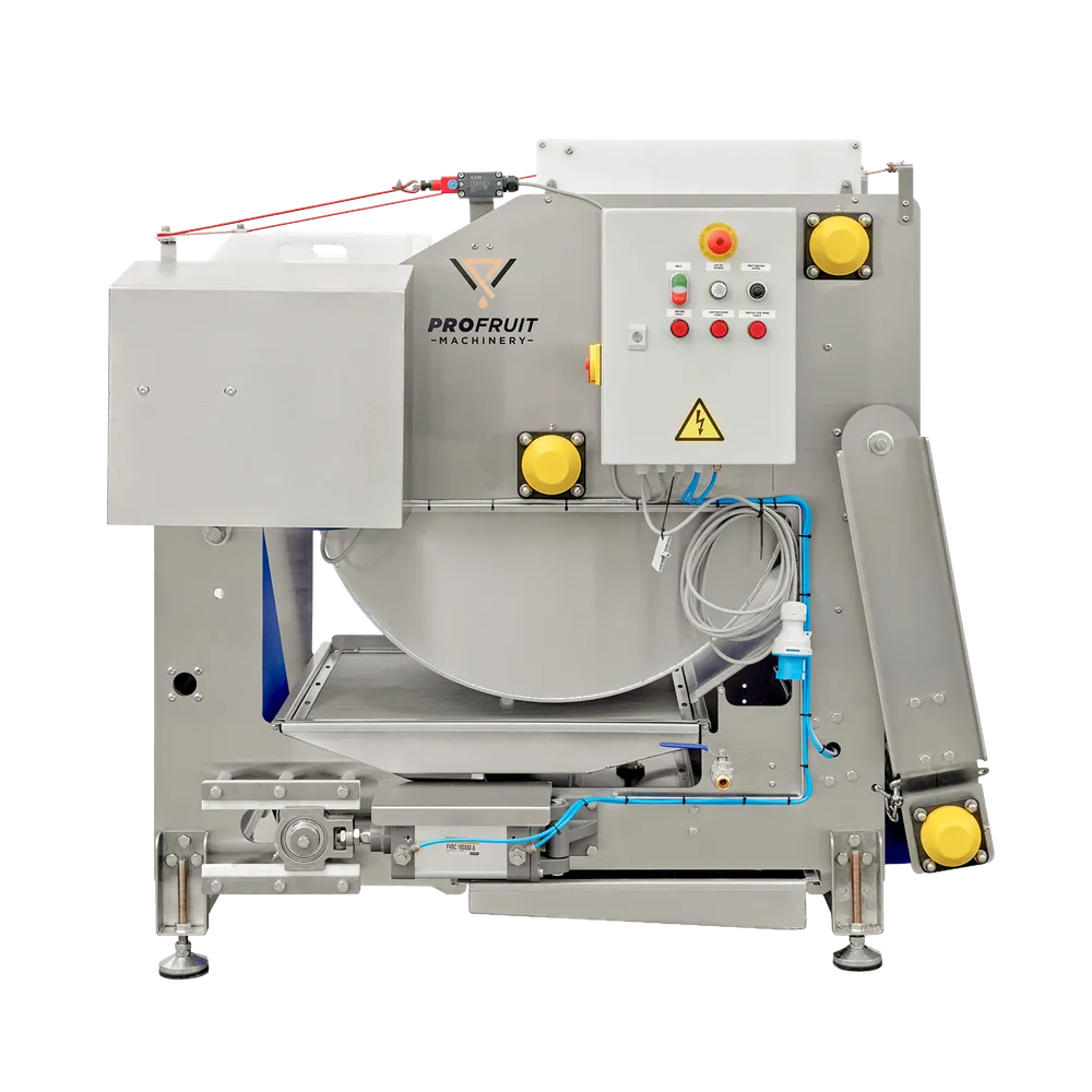 Beltepresse i rustfritt stål med kontrollpanel på siden