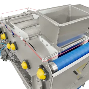 Hihnapuristin Powerpress 800 ylhäältä katsottuna, syöttösuppilo on koneen yläosassa