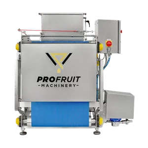 Suuri ruostumattomasta teräksestä valmistettu hihnapuristin, jossa on siniset yksityiskohdat ja säädettävät jalat