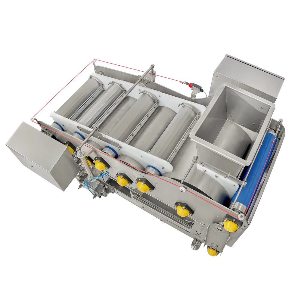 Bandpress Powerpress 1200 med vy uppifrån, matartratt sitter på maskinens ovansida