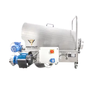 Rotationsfilter i rostfritt stål med uppsamlingskärl och pump monterat på fyra låsbara hjul