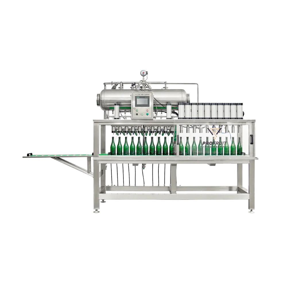 Maskin för mottrycksfyllning och kapsylering av flaskor 