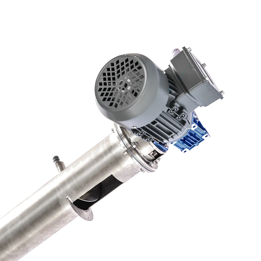 Bilde av en blå motor plassert på toppen av en skruetransportør