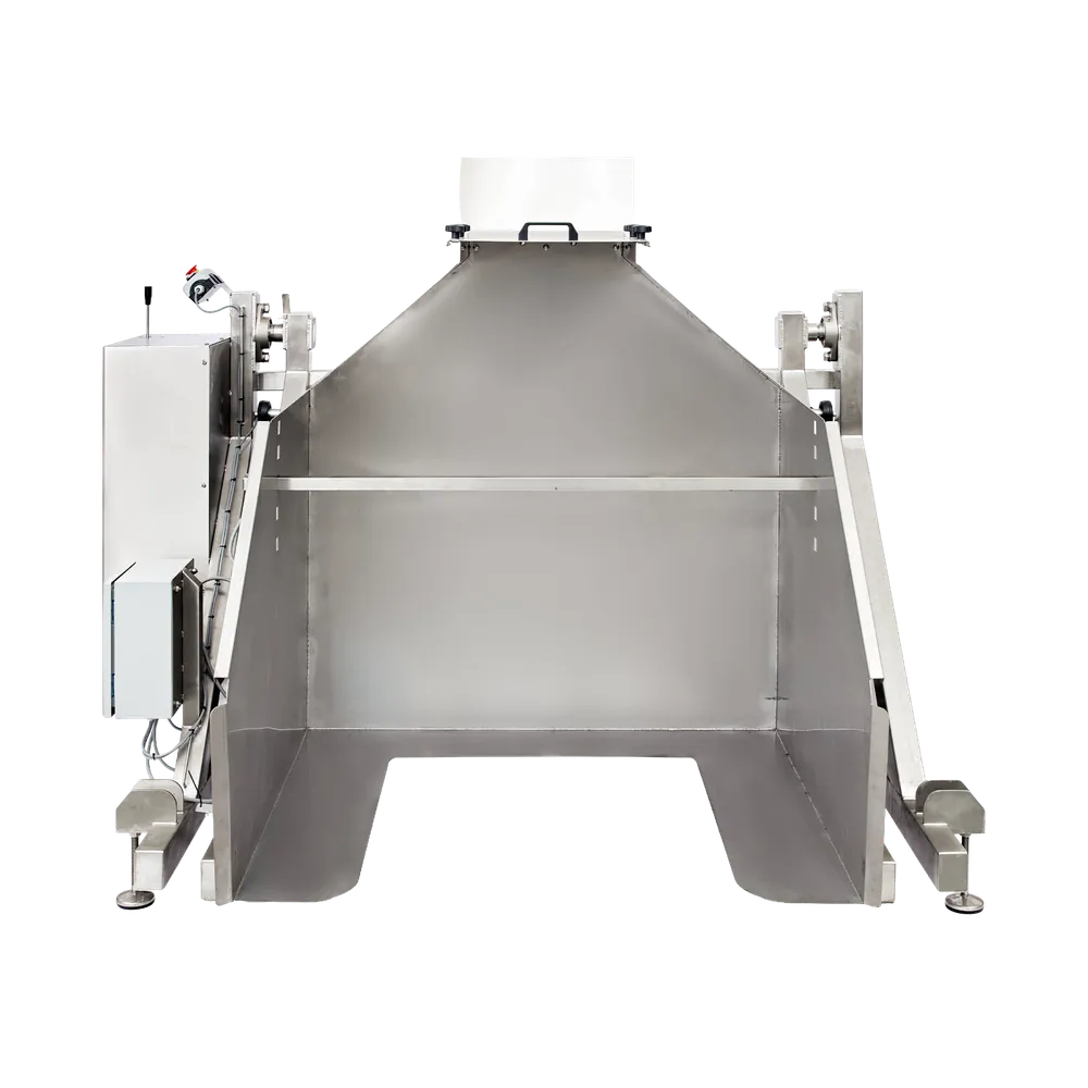 Kompakt maskine i rustfrit stål til tømning af frugtkasser i nedadgående position