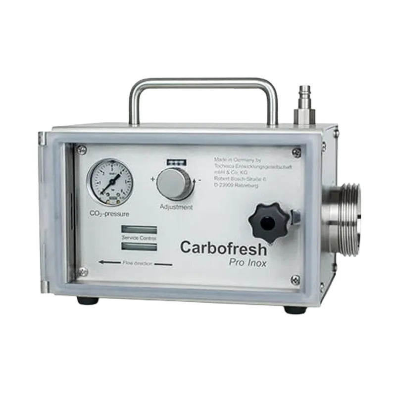Doseringsenhet for CO2 i vin, øl, cider m.m., helt i rustfritt stål