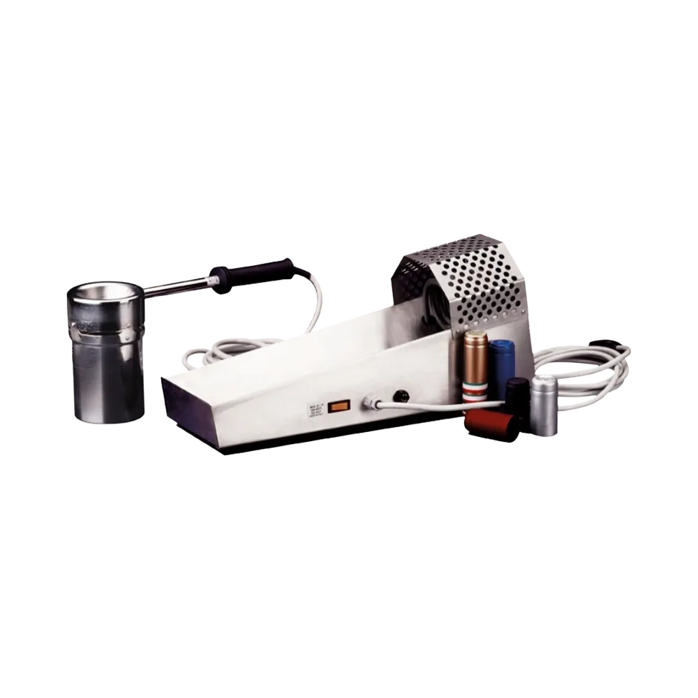 Krympemaskine i forskellige modeller. Der er et udvalg af håndholdte og bordmodeller