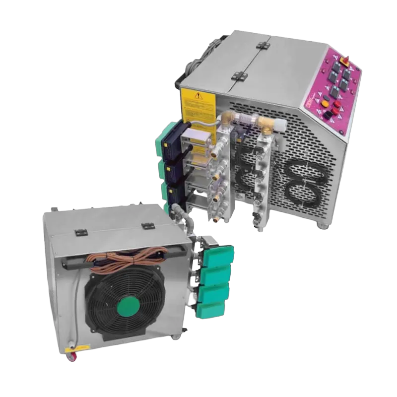 Frittstående kjølemaskin med flere individuelt styrte kretser for styring av temperaturen i flere forskjellige tanker eller beholdere samtidig