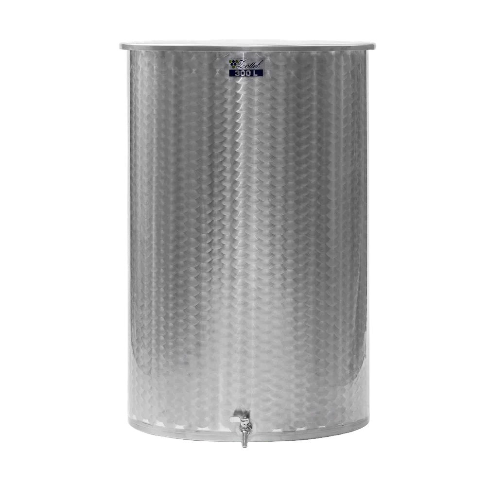 Fat tillverkat i rostfritt stål med en tappkran i nederkant