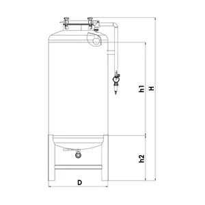 Ritning på brite tanken med betäckningar för att avläsa dimensioner i tabell