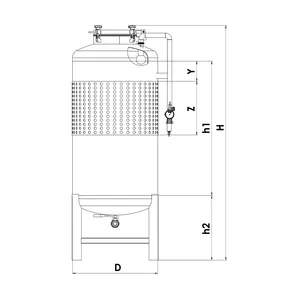 Ritning på brite tanken med betäckningar för att avläsa dimensioner i tabell